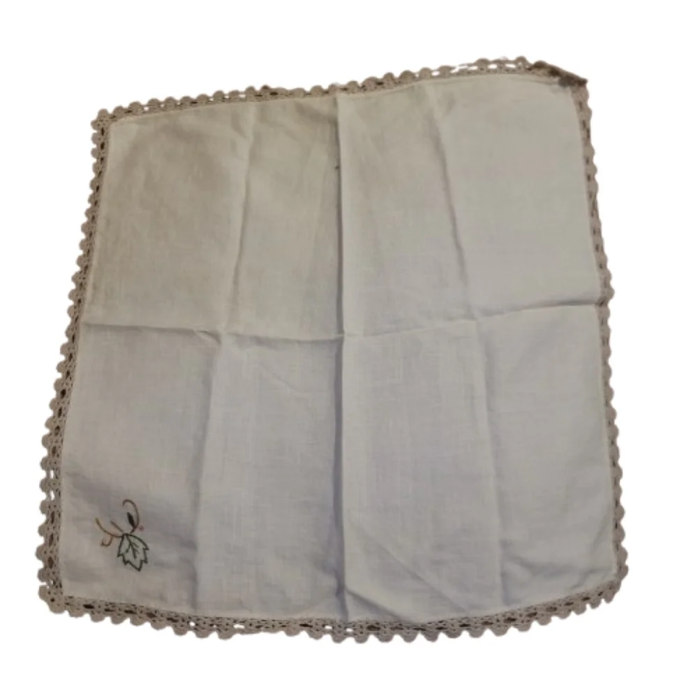 Embroidered Linen Napkins with Crochet Trim